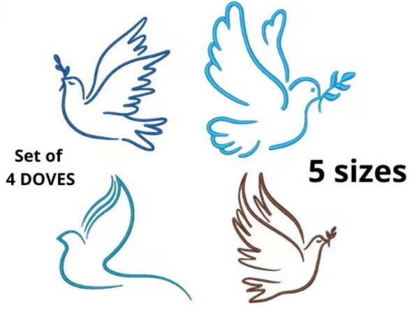 Set of 4 Doves Embroidery Design, 5 sizes, Dove Embroidery, Birds Embroidery, Machine Embroidery Design,Dove Design,Instant Download, Love