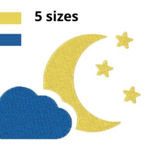 Moon Embroidery Design, 5 sizes, Moon and Stars Embroidery, Cloud Embroidery, Machine Embroidery Design, Night Sky Design, Instant Download