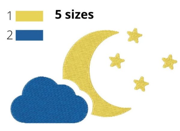 Moon Embroidery Design, 5 sizes, Moon and Stars Embroidery, Cloud Embroidery, Machine Embroidery Design, Night Sky Design, Instant Download