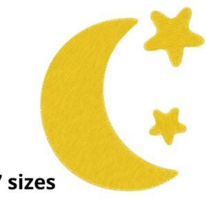 Moon Embroidery Design, 7 sizes, Moon and Stars Embroidery, Cloud Embroidery, Machine Embroidery Design, Night Sky Design, Instant Download